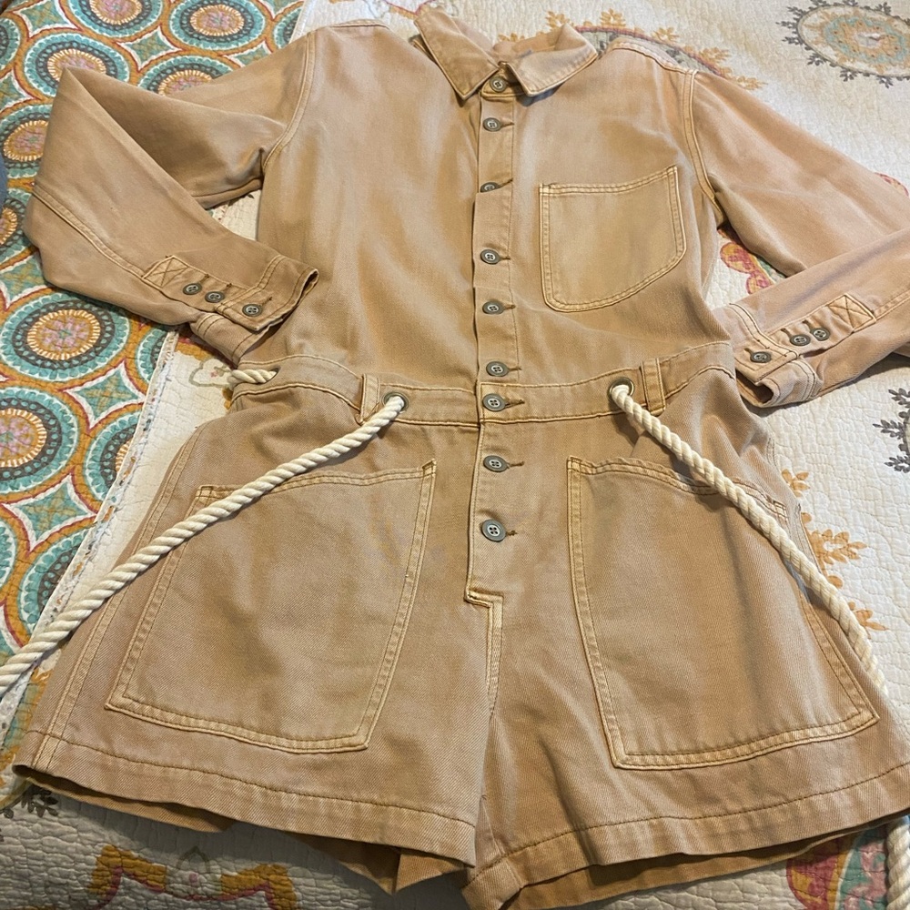 NWT Free People Natural Out in the Thunder Utility Romper Size S 100% Cotton - Picture 3 of 7